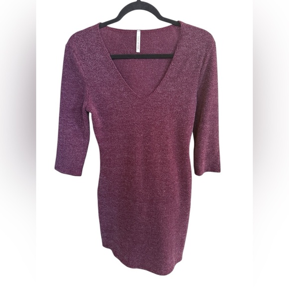 Maroon V-Neck Sweater Dress - Picture 1 of 4